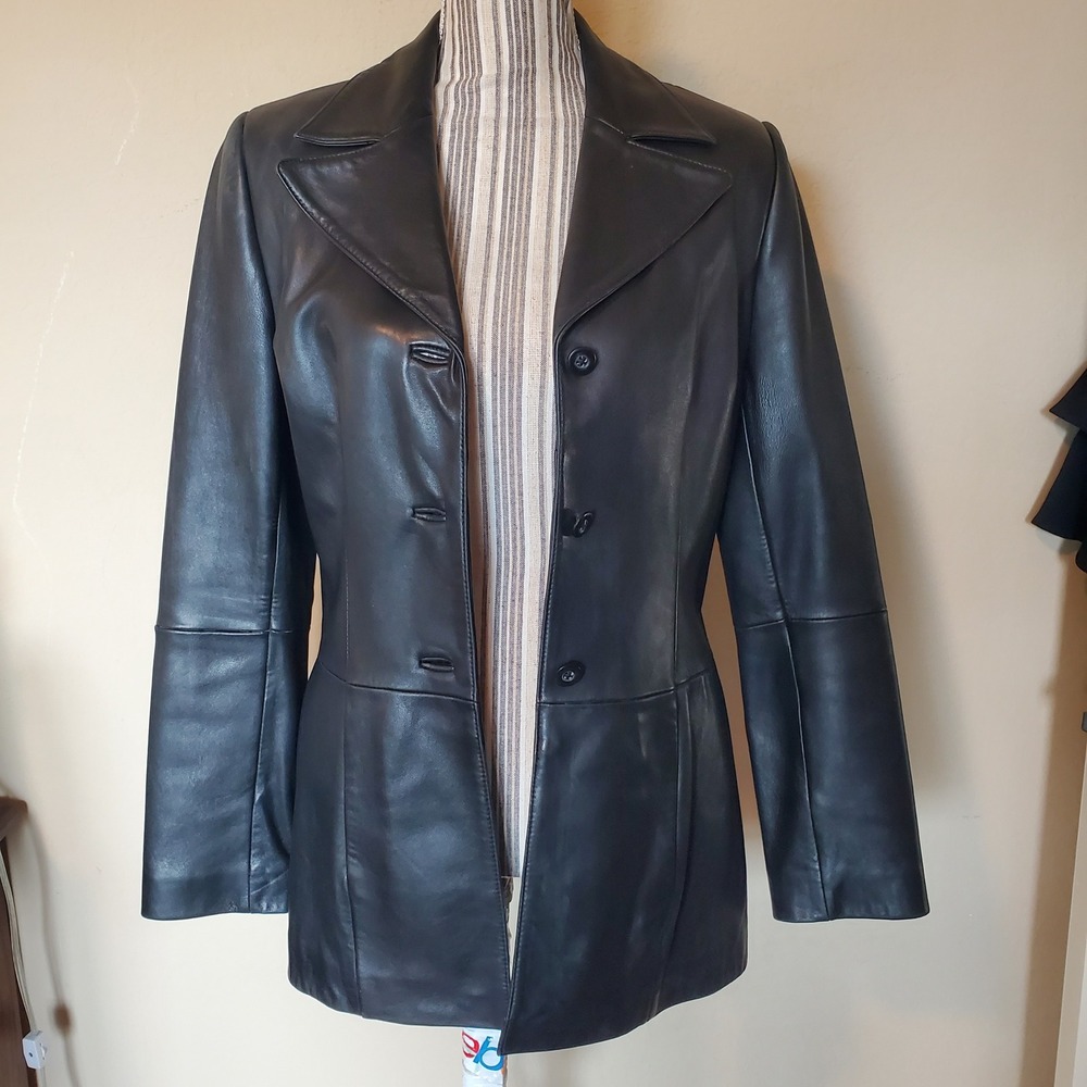 BP Nordstrom Black Genuine Lambskin Leather Blazer Jacket Coat Womens Medium